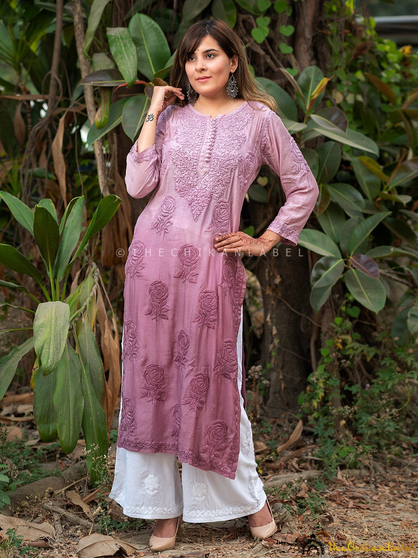 Women Lucknow Chikan Georgette Pink Kurti – Yard of Deals
